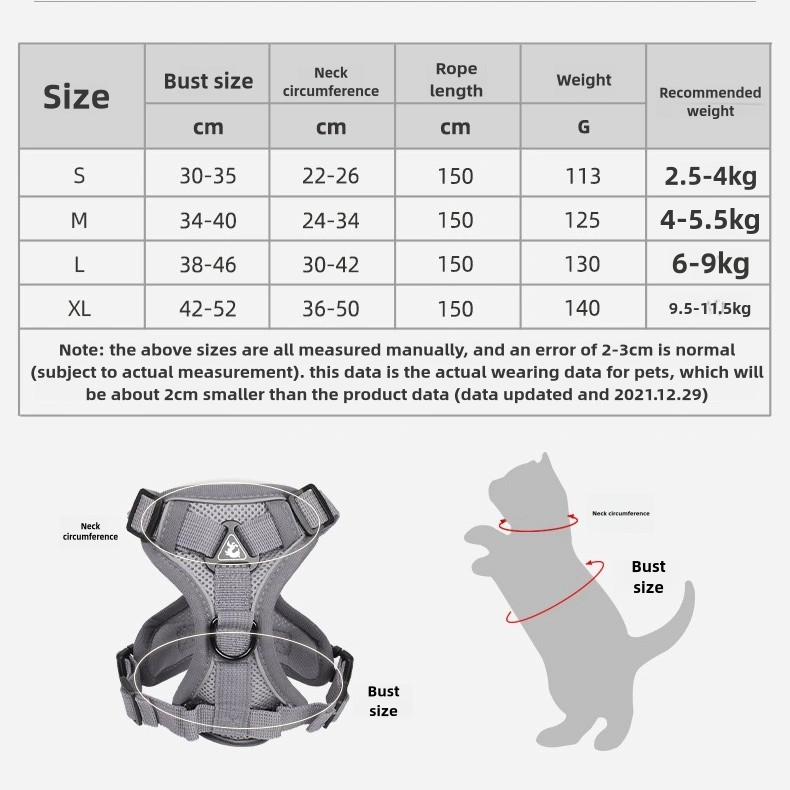 Cat leash harness when going out size