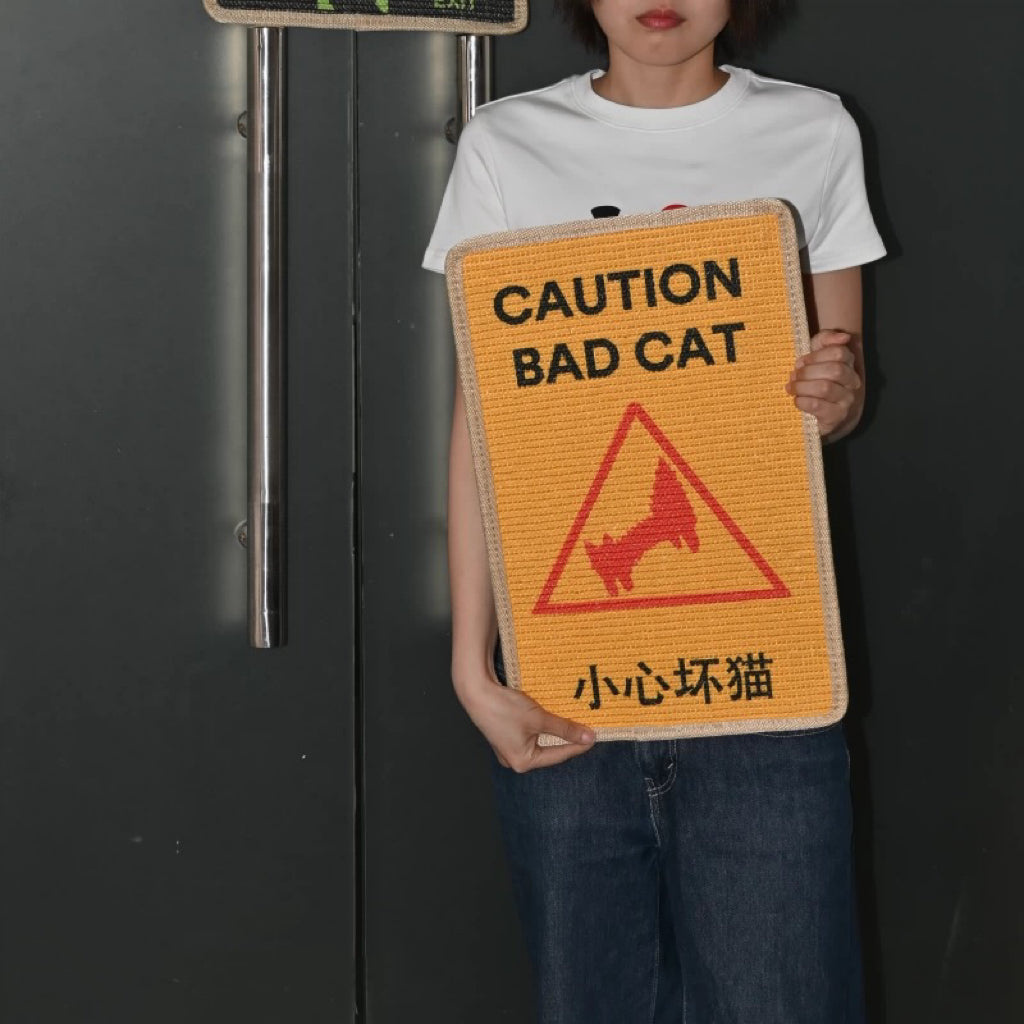 Standing Cat Scratch Pad"CAUTION BAD Cat" Fun Cat Paw Stickers