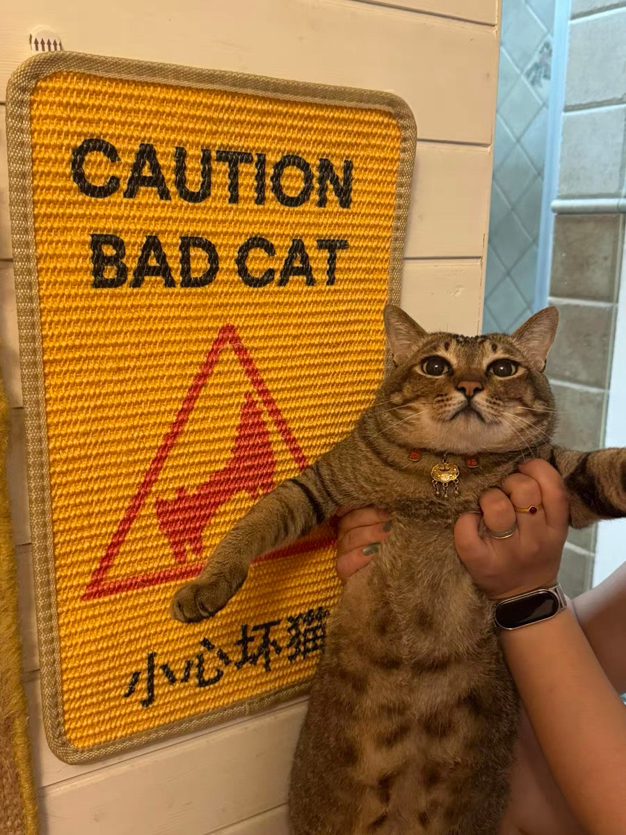 Standing Cat Scratch Pad"CAUTION BAD Cat" Fun Cat Paw Stickers