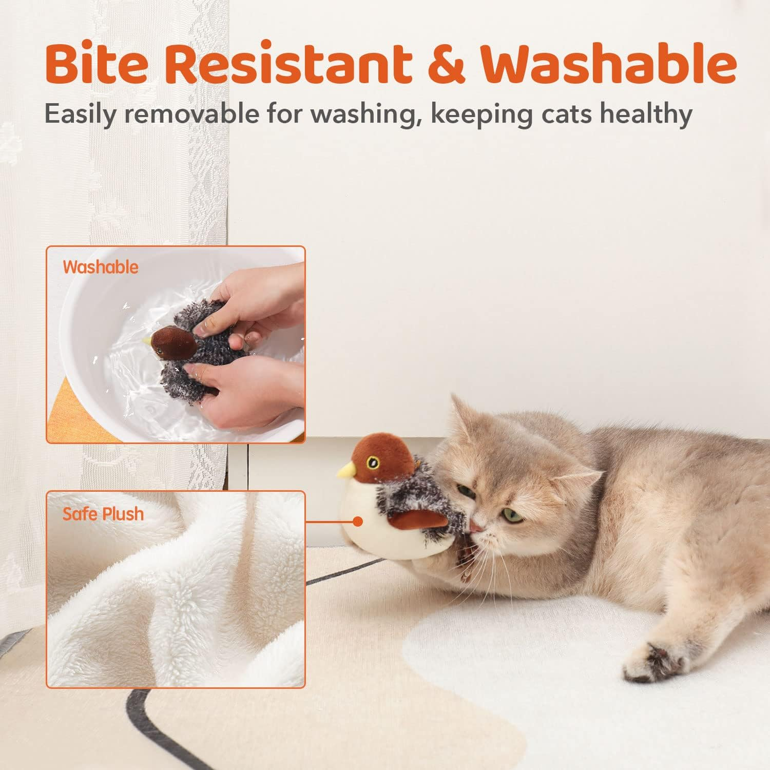 The battery of the simulated bird cat toy is resistant to bites