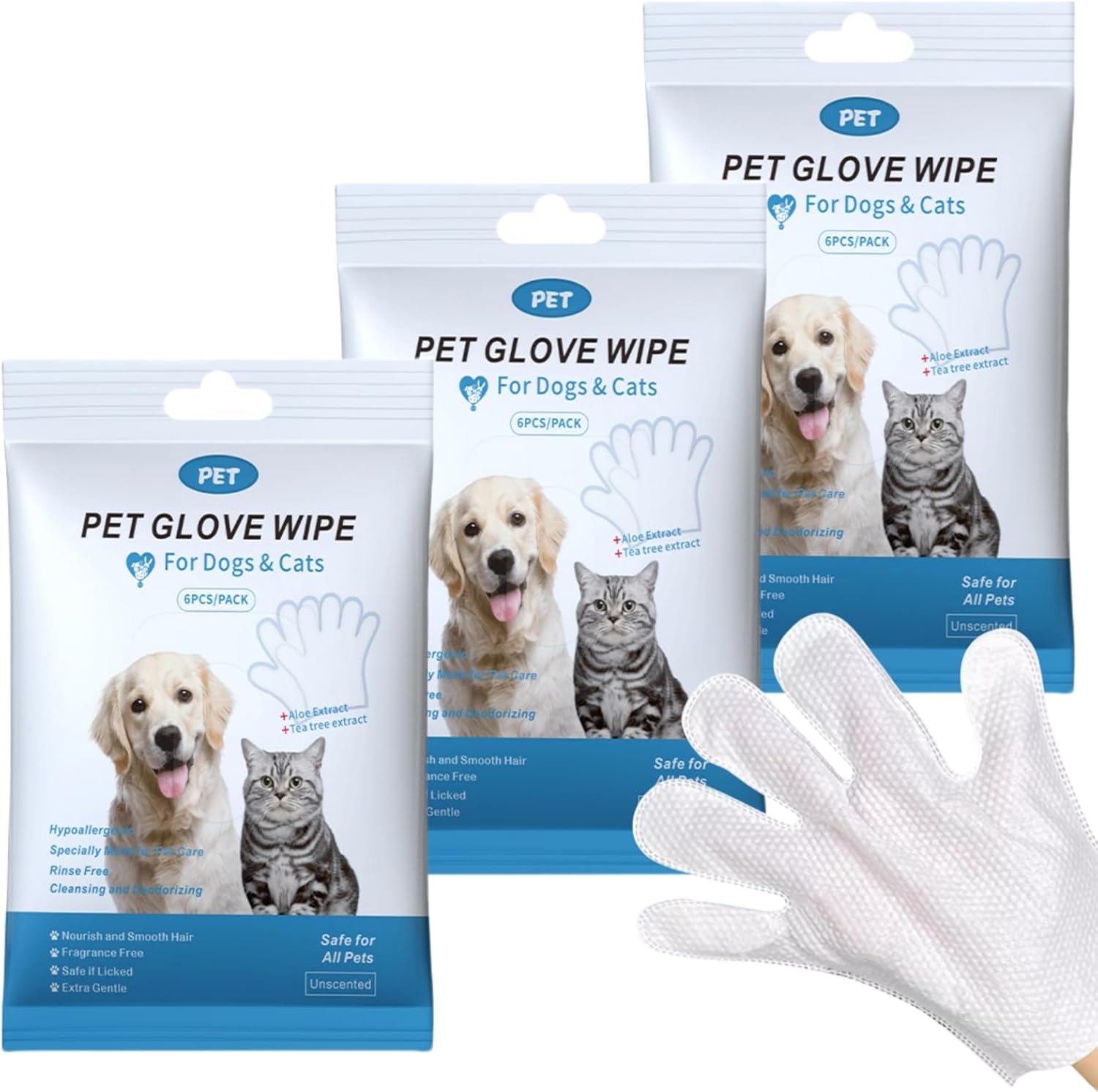 Pet bathing gloves, 3-piece set